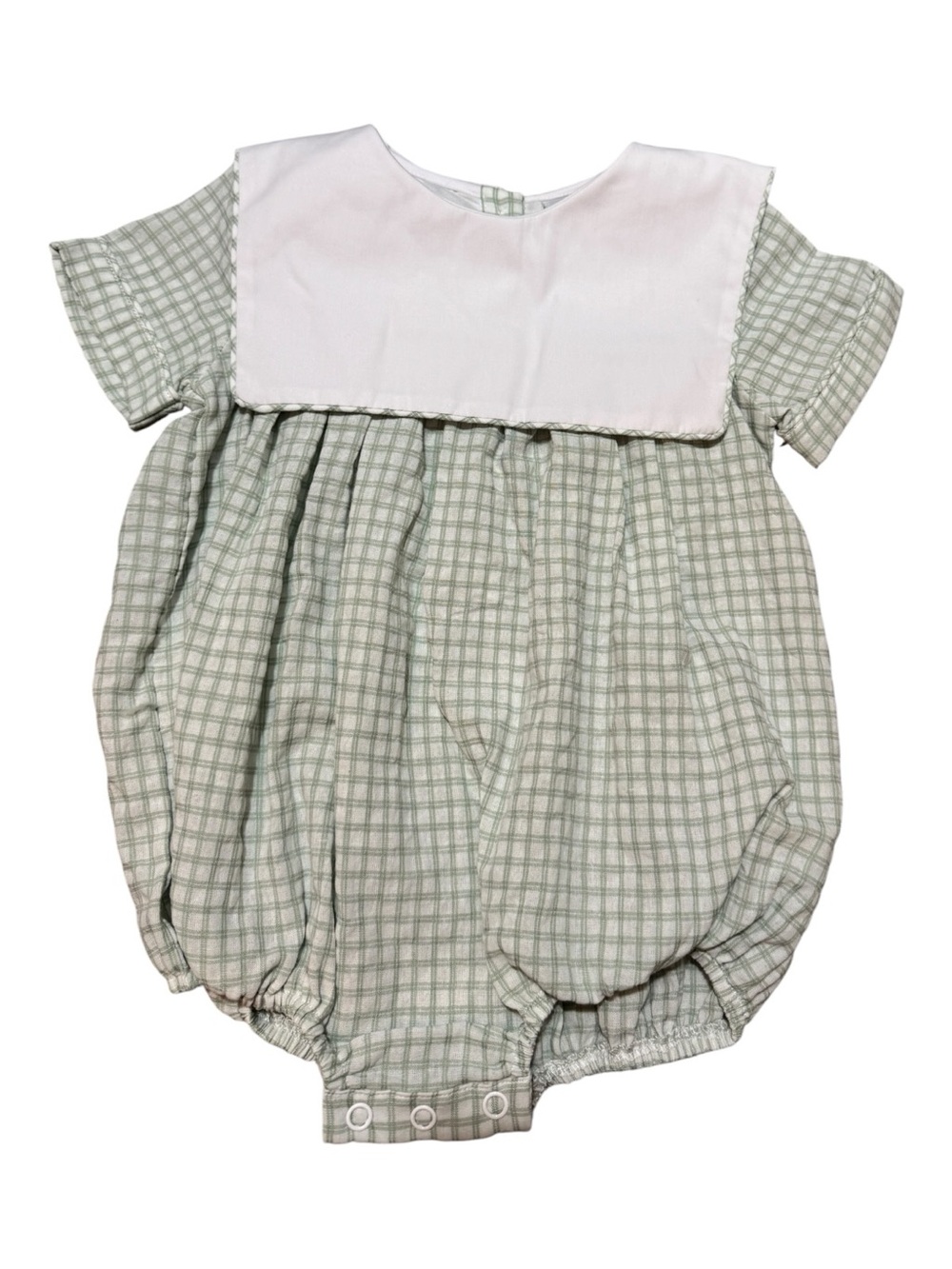 Honey Bear Boutique Green & White Plaid Bubble Romper Rectangle Collar Size 9M